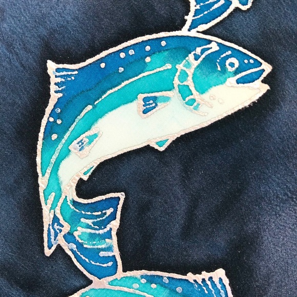 Vintage 60’s Hand Painted Signed Designer Silk Necktie Blue Silver Salmon EUC - Picture 7 of 11